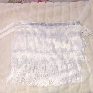 White fringe wrap skirt w/ sequin band